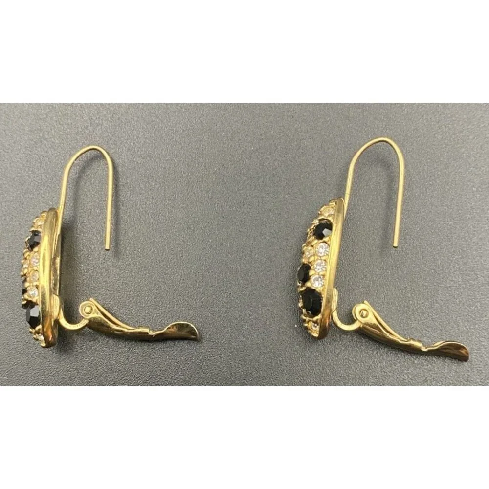 Vintage Swarovski for Avon Earrings Black Crystal Pave Gold Plated Drop Pierced - Picture 8 of 10